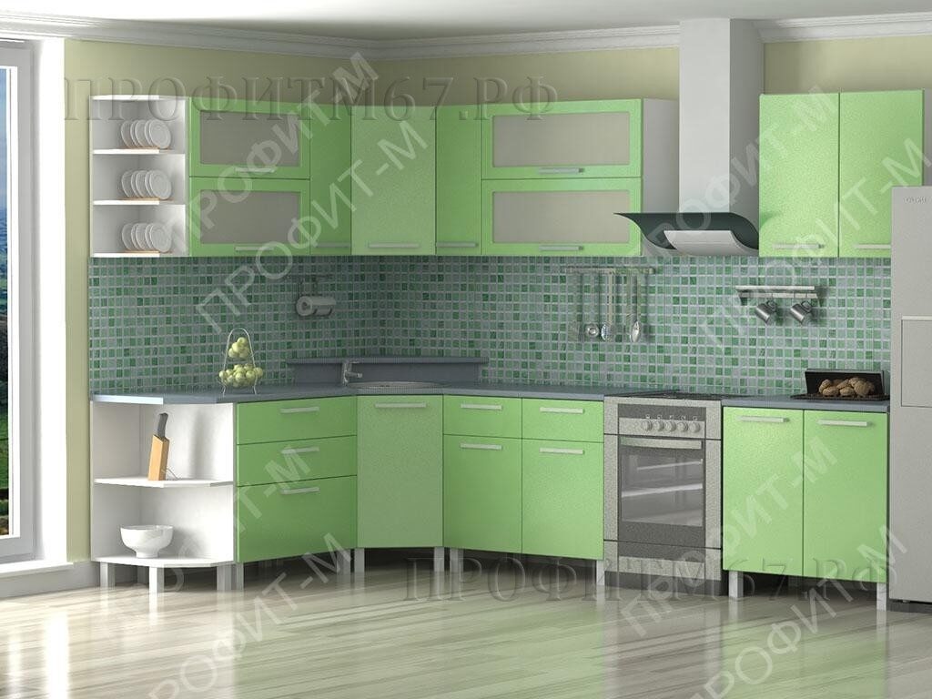 Кухня МДФ "Зеленый металлик"