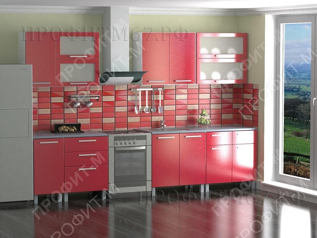 Кухня МДФ "Красный металлик"