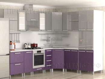 Кухня МДФ Серый металлик-фиолетовый металлик